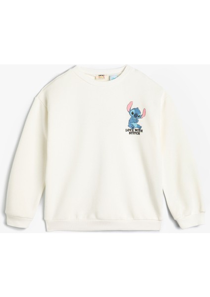 Stitch Sweatshirt Lisanslı Uzun Kollu Bisiklet Yaka Pamuklu Şardonlu