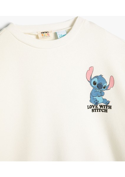 Stitch Sweatshirt Lisanslı Uzun Kollu Bisiklet Yaka Pamuklu Şardonlu
