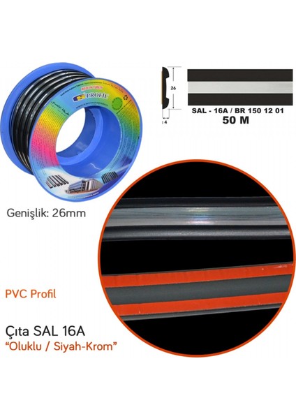 Çıta Sal 16A 26 mm x 50 mt Oluklu Siyah Krom BR1501201 fiyatları
