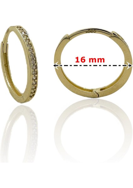 Tek Sıra Taşlı Günlük Gizli Kilit 16 mm 14 Ayar Altın Halka Küpe