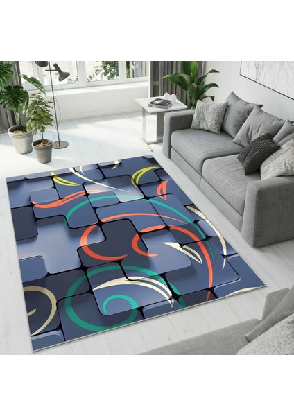 Dijital Baskı Dekoratif Kaymaz Taban Yıkanabilir Halı