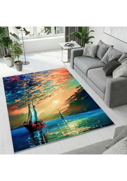 Dijital Baskı Dekoratif Kaymaz Taban Yıkanabilir Halı