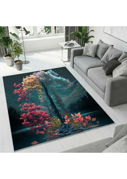 Dijital Baskı Dekoratif Kaymaz Taban Yıkanabilir Halı