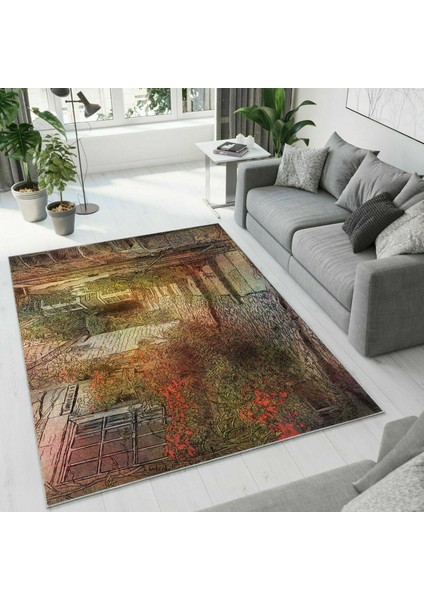 Dijital Baskı Dekoratif Kaymaz Taban Yıkanabilir Halı