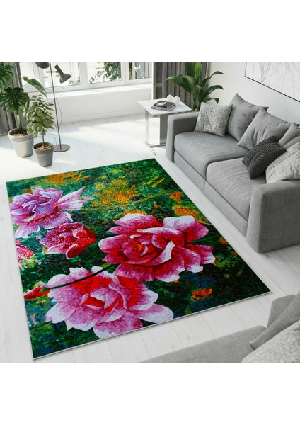 Dijital Baskı Dekoratif Kaymaz Taban Yıkanabilir Halı