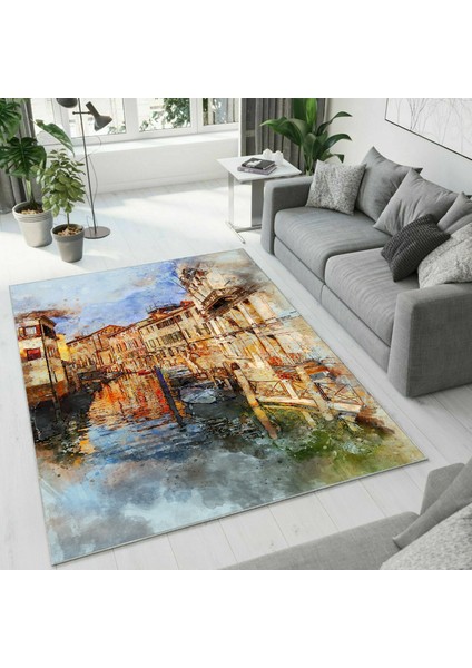 Dijital Baskı Dekoratif Kaymaz Taban Yıkanabilir Halı