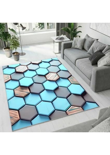 Dijital Baskı Dekoratif Kaymaz Taban Yıkanabilir Halı