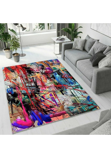 Dijital Baskı Dekoratif Kaymaz Taban Yıkanabilir Halı