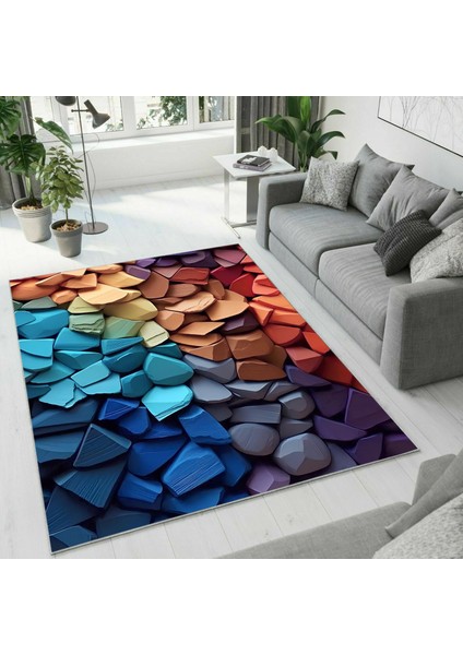 Dijital Baskı Dekoratif Kaymaz Taban Yıkanabilir Halı