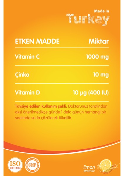 Vitamin C & Çinko & Vitamin D 20 Efervesan Tablet