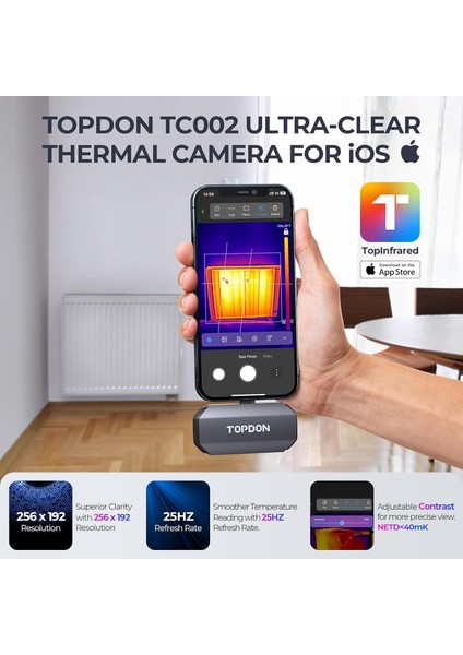 TC002 Ios Için Termal Kamera 256 x 192 Ir Yüksek Çözünürlük - Gri