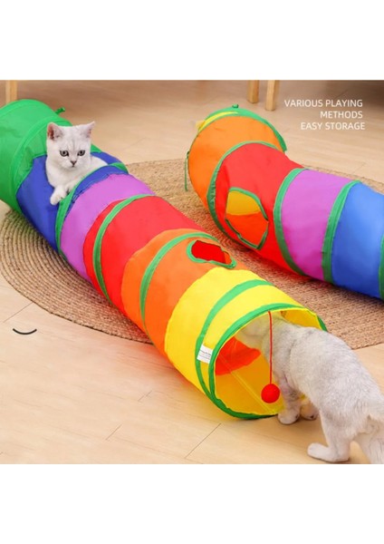 Düz Kedi Tüneli Katlanır Gökkuşağı Uzun Düz Kedi Köpek Oyun Tüneli Evcil Hayvan Oyun Tüneli
