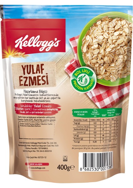 Yulaf Ezmesi 400 gr x 10 Adet, %100 Yulaf Ezmesi, Lif ve Protein Kaynağı