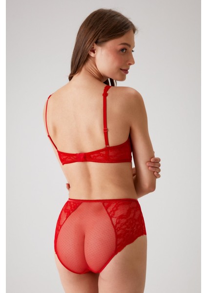 Kırmızı 4840 Cenova Soft Push Up Dolgulu Dantelli Sütyen ve Yüksek Bel Külot Iç Çamaşır Takımı