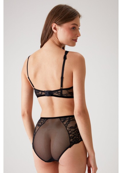 Siyah 4840 Cenova Soft Push Up Dolgulu Dantelli Sütyen ve Yüksek Bel Külot Iç Çamaşır Takımı modelleri