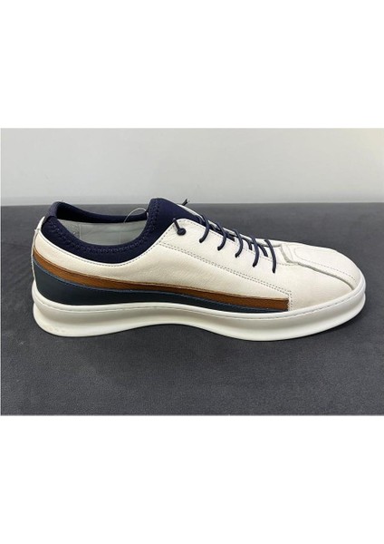 Erkek Deri Kaçuk Taban Sneaker 9011 Siyah-Beyaz