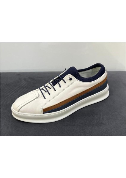 Erkek Deri Kaçuk Taban Sneaker 9011 Siyah-Beyaz