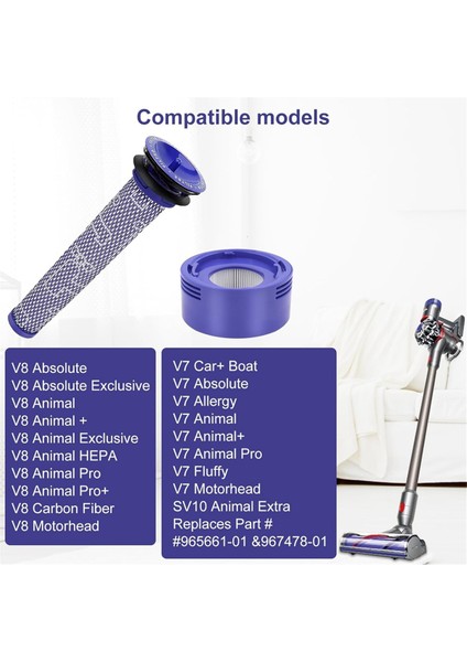 Dyson V7 V8 Kablosuz Çubuk Vakum Süpürge Filtre ve Silindir Fırçası, Bölüm 96561-01 ve 967478-01 Için Filtre Değiştirme (Yurt Dışından)
