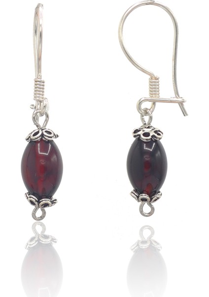 Bordo Kehribar Taşlı 925 Ayar Bayan Gümüş Küpe 201022732