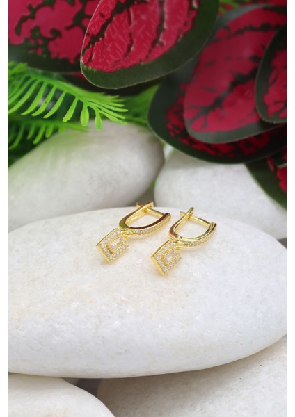 Baget Zirkon Taşlı Gold Kaplama Bayan Gümüş Küpe 201022739