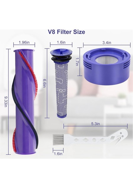 Dyson V7 V8 Kablosuz Çubuk Vakum Süpürge Filtre ve Silindir Fırçası, Bölüm 96561-01 ve 967478-01 Için Filtre Değiştirme (Yurt Dışından)