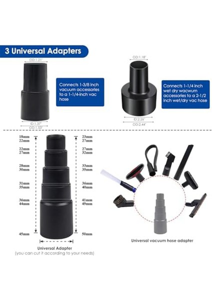 Evrensel 1 1/4 Inç Vakum Eklentileri Seti, Vakum Fırça Eklentileri, Esnek Dar Alan Aracı ile Dükkan Vakum Aksesuarları (Yurt Dışından)