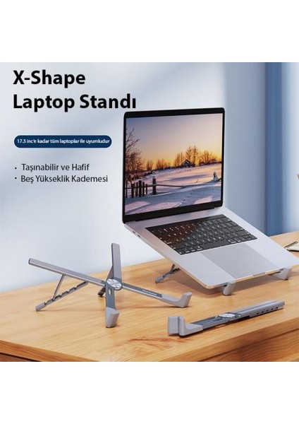 x Tipi Açı ve Yükseklik Ayarlı Ultra Sağlam Alüminyun Laptop Standı, 5 Yükseklik Ayarlı Notebook Standı