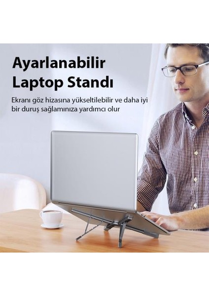 x Tipi Açı ve Yükseklik Ayarlı Ultra Sağlam Alüminyun Laptop Standı, 5 Yükseklik Ayarlı Notebook Standı