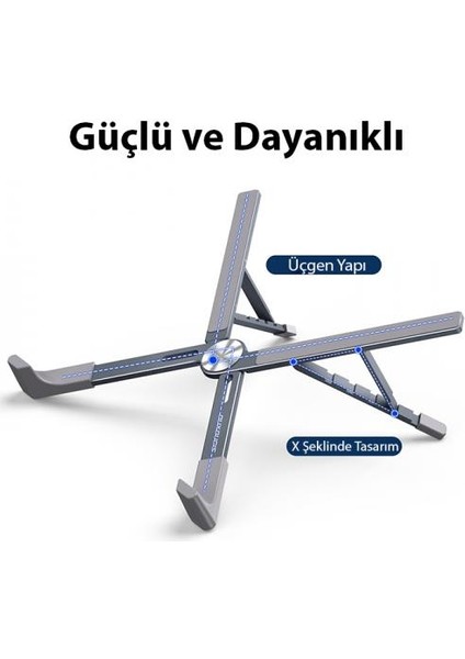 x Tipi Açı ve Yükseklik Ayarlı Ultra Sağlam Alüminyun Laptop Standı, 5 Yükseklik Ayarlı Notebook Standı