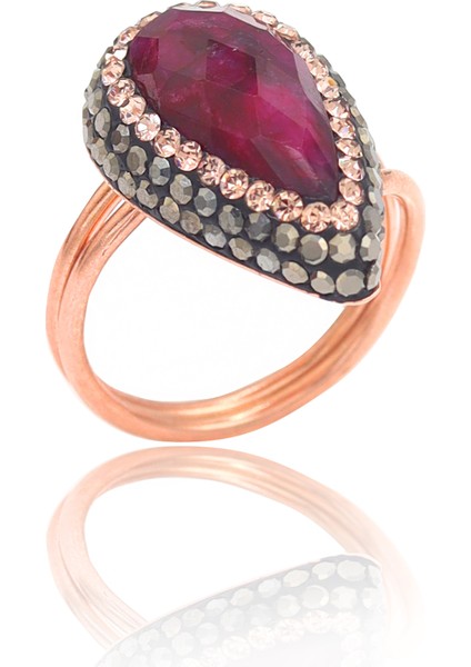 Jasper ve Swarovski Taşlı 925 Ayar Bayan Gümüş Yüzük 201022730