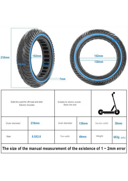 8,5 Inç Elektrikli Scooter Lastiği Patlamaya Dayanıklı Şok Emici Şişme Lastik Xiaomi M365/PRO/1S Için Uyumlu, Mavi (Yurt Dışından)