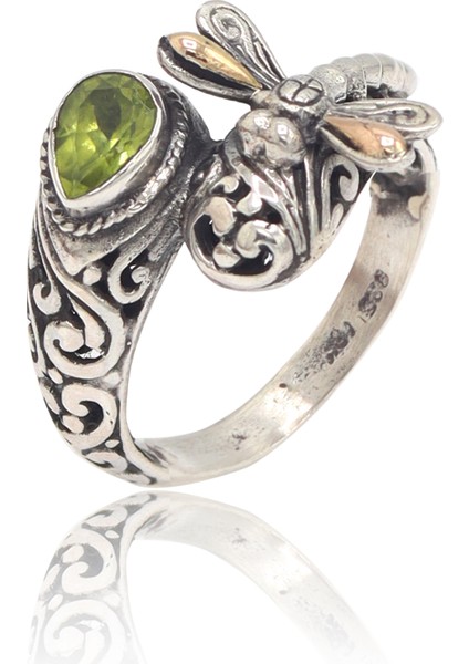 Zeberced(Peridot) Taşlı Yaldızlı El Işi 925 Ayar Kadın Gümüş Yüzük 201022725