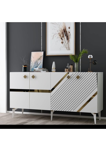 Irris Konsol 4 Kapaklı Raflı Beyaz-Altın fiyatları