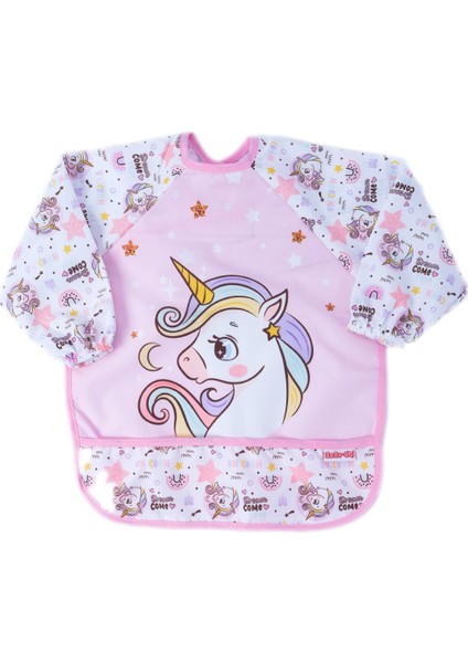 Unicorn Desenli Cepli Giyilebilir Unisex Bebek Kollu Mama Önlüğü