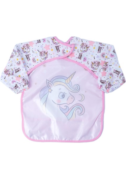 Unicorn Desenli Cepli Giyilebilir Unisex Bebek Kollu Mama Önlüğü