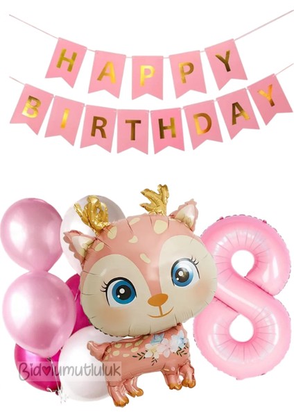Pembe Geyik Folyo Balon Doğum Günü Set Parti Eğlence