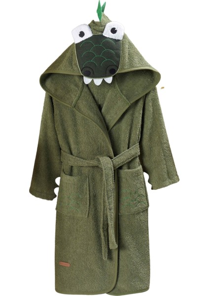 Kapüşonlu Çocuk Bornoz Pamuklu Kız-Erkek Bebek Çocuk Bornozu Hayvan Timsah Yeşil modelleri