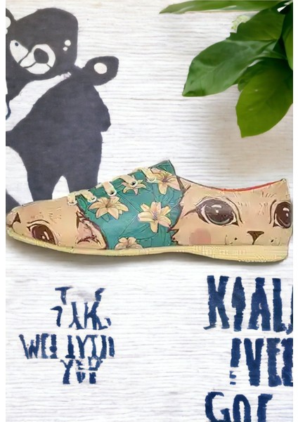 Kadın Vegan Deri Mavi Günlük Ayakkabı - Lily The Cat Tasarım Oxford modelleri