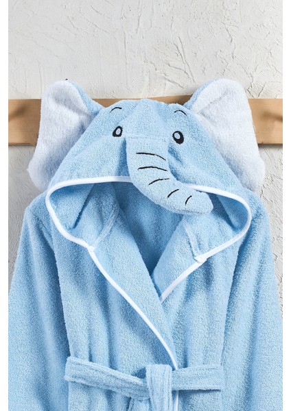 Kapşonlu Çocuk Bornoz Pamuklu Mavi Fil Hayvan fiyatları