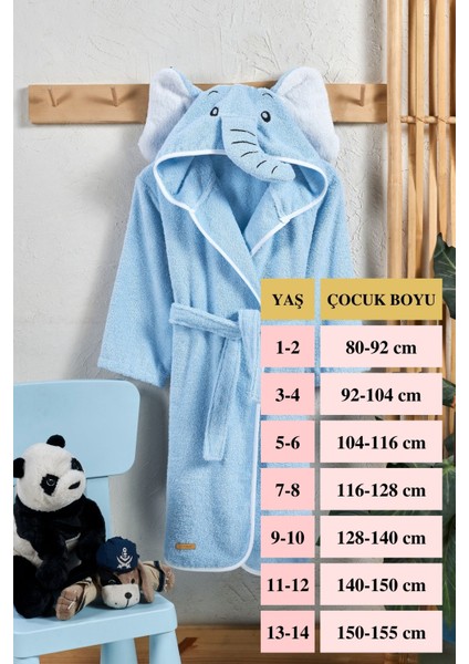 Kapşonlu Çocuk Bornoz Pamuklu Mavi Fil Hayvan fırsatları