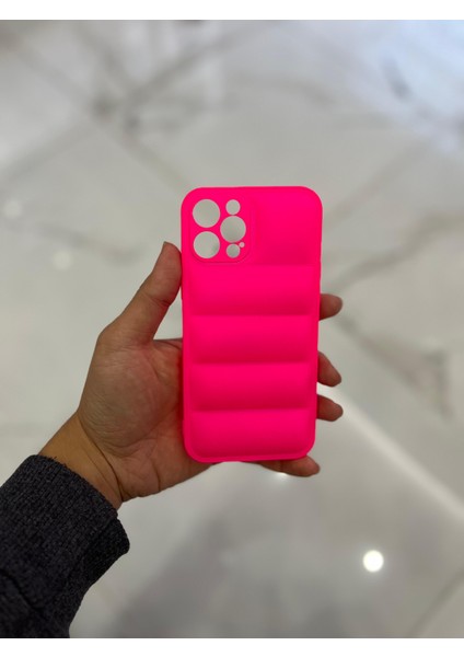 Apple iPhone 12 Pro Max Uyumlu Şişme Puffer Silikon Kılıf Şeker Pembe