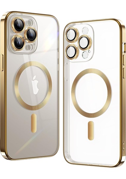 Apple Iphone 11 Pro Max Kılıf Kamera Lens Tam Korumalı Magsafe Wirelles Şarj Destekli Parlak Metalik Renkli Kenar Arkası Şeffaf Mercek Korumalı
