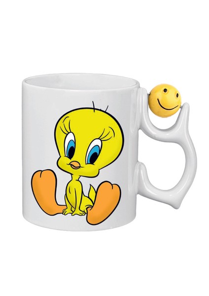 New Ay-Er Tweety Çocuk Emoji ve Kalp Kulplu Özel Süblimasyon Kaliteli Baskılı Porselen Bardak Kupalar