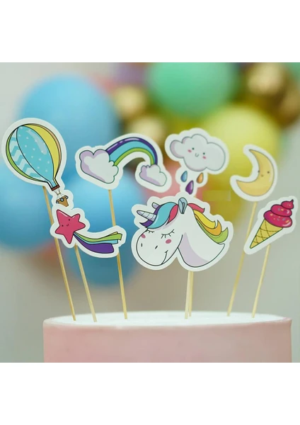 Patladı Gitti Unicorn Tema Cake Topper 7 Parça