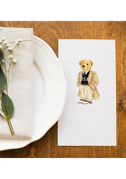Teddy Bear Ayıcık Baskılı Peçete Sunum Peçetesi 20 Adet