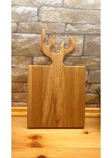 Geyik Boynuzu Model Sunum Kesme Servis Tahtası Doğal Ahşap Meşe 34 x 20 cm