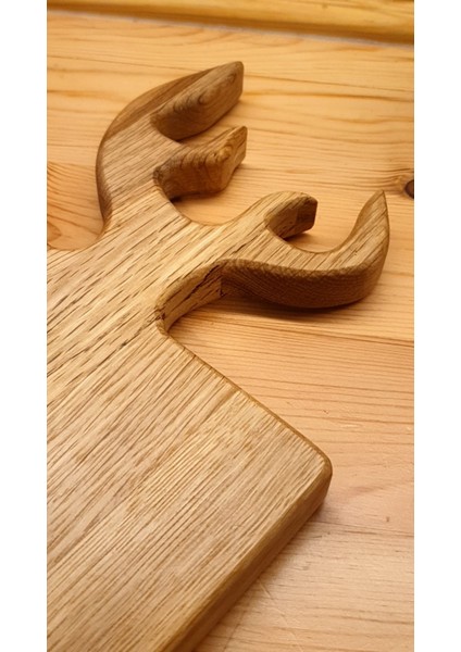 Geyik Boynuzu Model Sunum Kesme Servis Tahtası Doğal Ahşap Meşe 34 x 20 cm