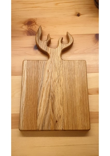 Geyik Boynuzu Model Sunum Kesme Servis Tahtası Doğal Ahşap Meşe 34 x 20 cm