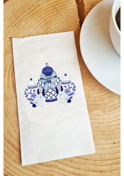 Blue Blanc Vazo Baskılı Garson Katlama 33X33 cm Peçete Sunum Peçetesi 20 Adet