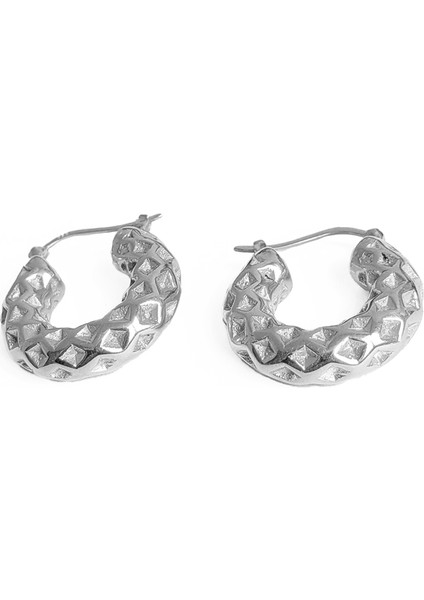 Taşsız Desenli Gümüş Halka Küpe